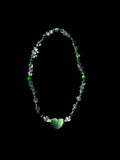 Green Glass Catseye Beaded Necklace and Bracelet Set