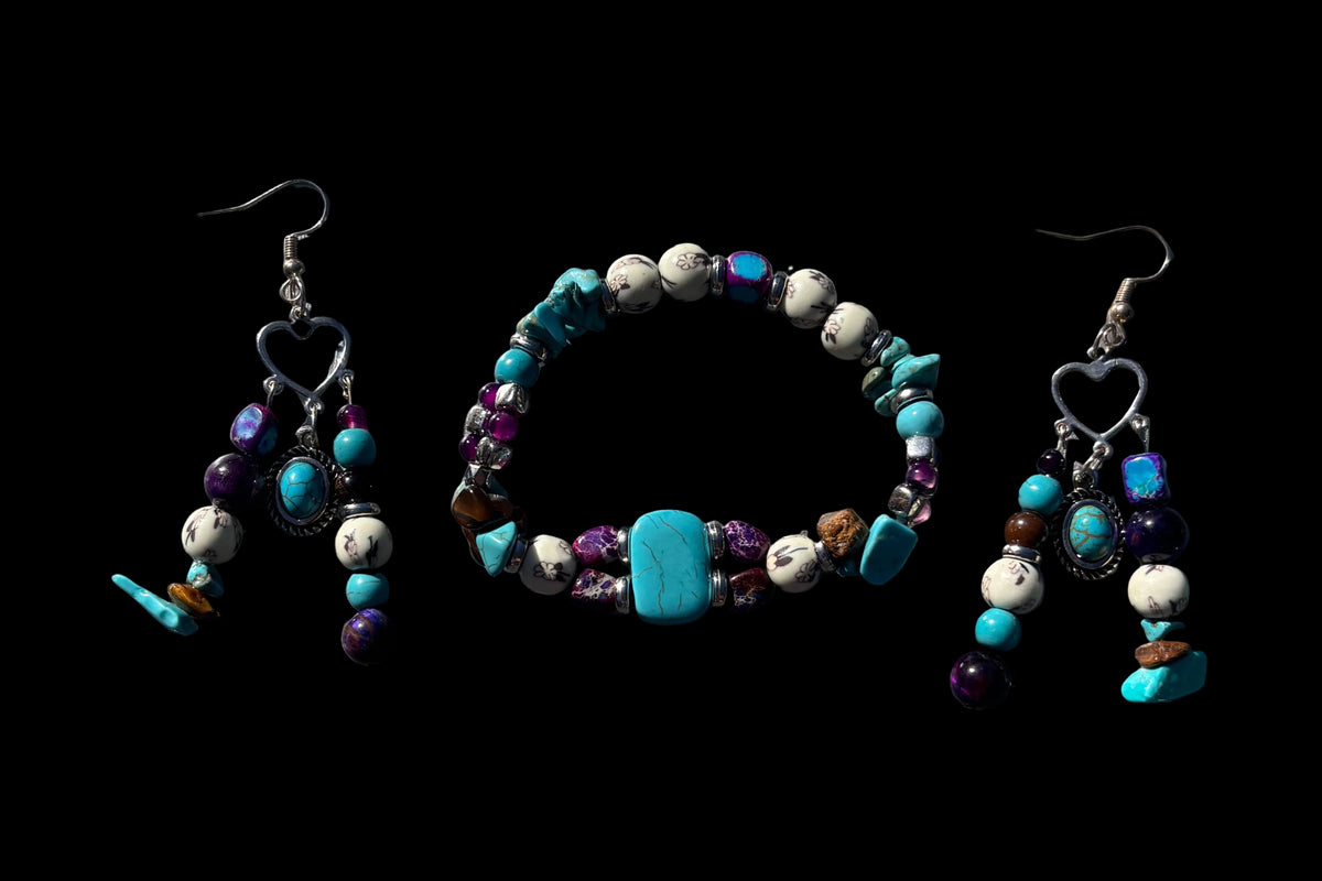 Tigers eye, turquoise and amethyst set 