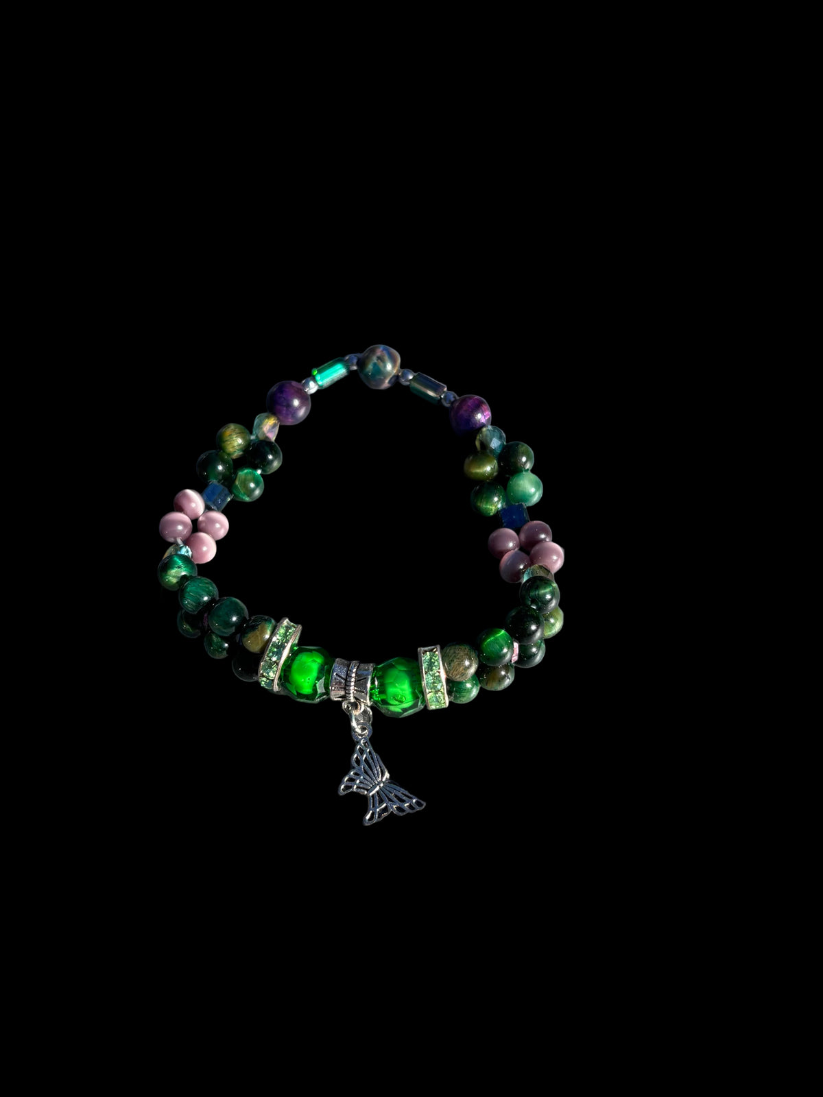 Green and Purple Butterfly Charm Bracelet 